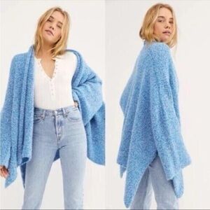 Free People BFF Cardigan Boho Wrap Soft Boucle Knit Blue oversized slouchy Sz M